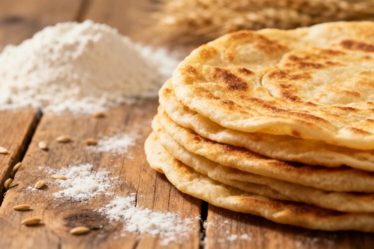 Stack of fluffy, golden-brown rotis