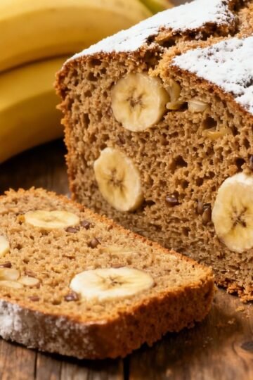 Buckwheat banana bread loaf with slices
