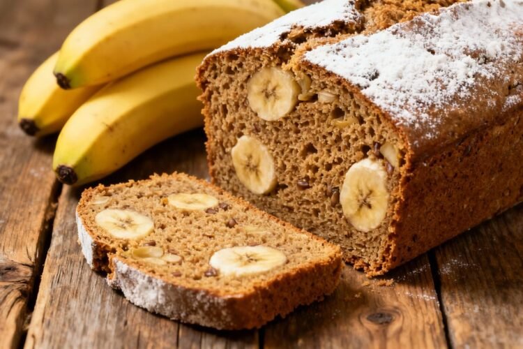 Buckwheat banana bread loaf with slices