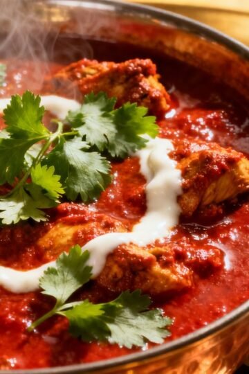 Authentic Indian spicy chicken curry in a bowl.