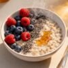 Healthy oatmeal with berries and honey