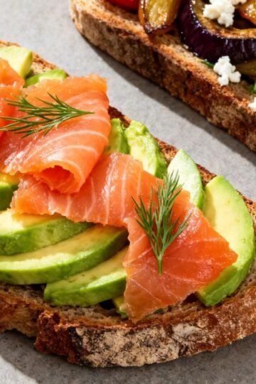 Assortment of delicious open-faced sandwiches with fresh toppings.