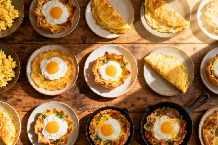 Assortment of 15 delicious and easy egg breakfast recipes.