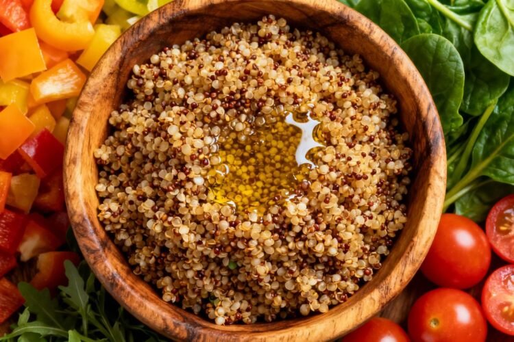 Kaniwa grains with fresh vegetables for a healthy salad.