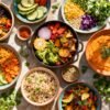Healthy vegetarian meals on a table