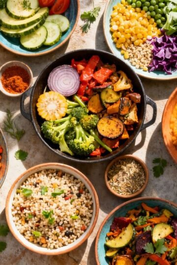 Healthy vegetarian meals on a table