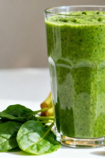 Healthy green smoothie with fresh fruits and spinach.