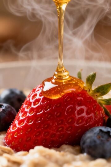 Healthy oatmeal with berries and honey