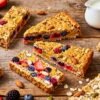 Healthy homemade breakfast bars with fruit and oats.