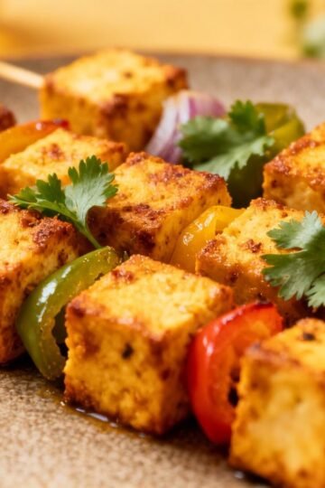 Paneer tikka appetizer on a platter