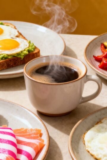 Various delicious egg dishes and breakfast sides.