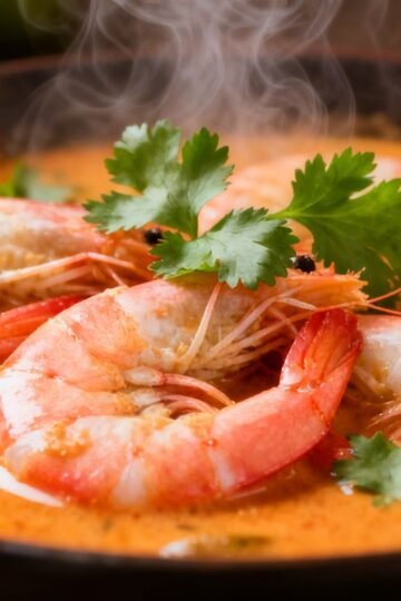 Goan shrimp curry in a bowl with cilantro